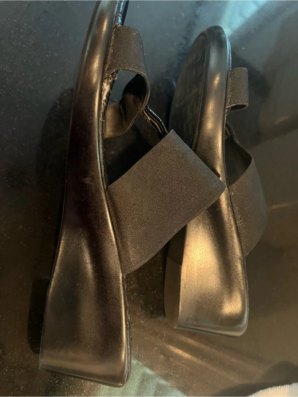 Women's Black Elastic-Strap Wedge Slides